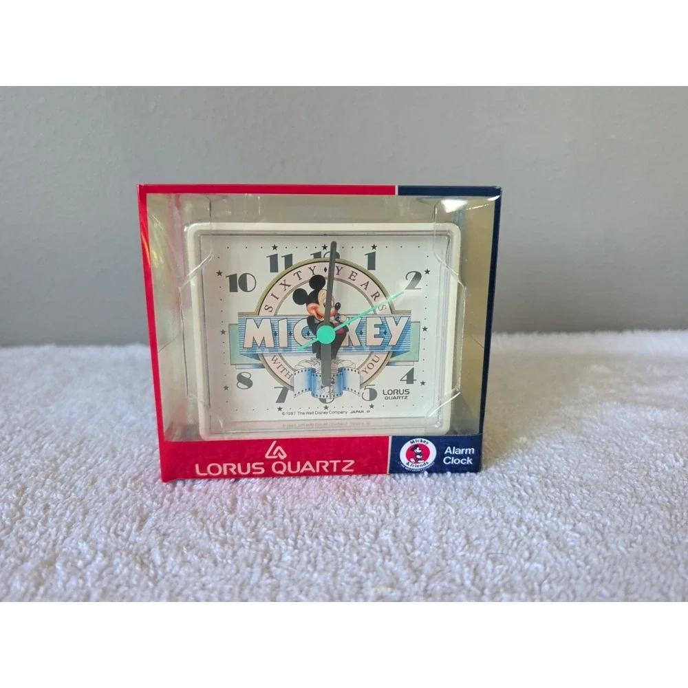 Vintage Lorus Disney Mickey Mouse Sixty Years Quartz Alarm Clock Square White 🆕